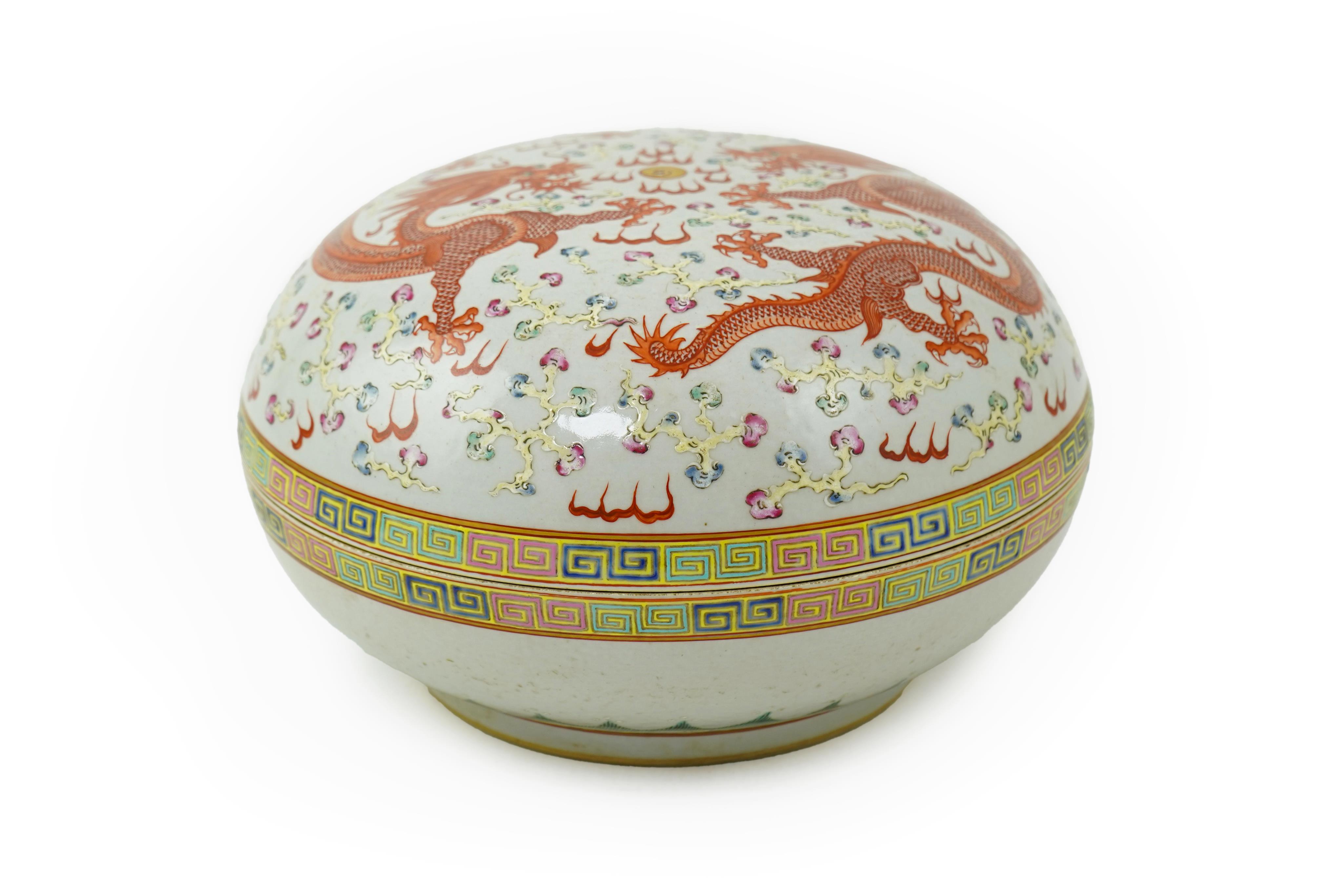 A Chinese enamelled porcelain ‘dragon’ box and cover, Guangxu mark